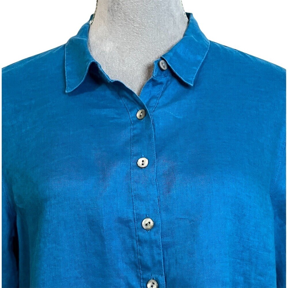J. Jill 100% Linen Blue Tunic Top Womens M Breathable Beachy Summer Lightweight - Picture 2 of 11